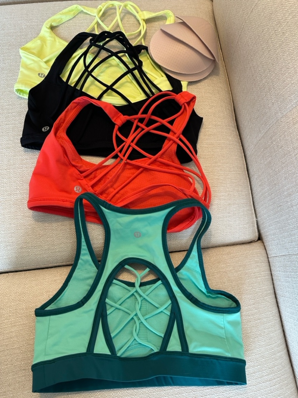 lululemon athletica Strappy Sports Bra Set in Yellow, Black, Green & Red
